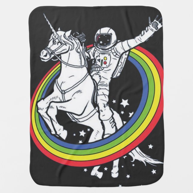 Astronaut Riding Unicorn Baby Blanket (Front)