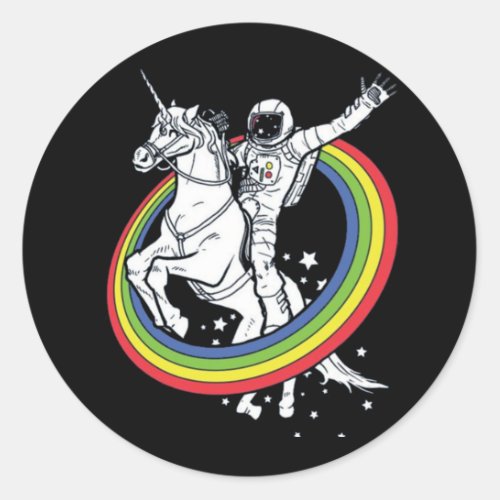 Astronaut Riding Unicorn  Classic Round Sticker