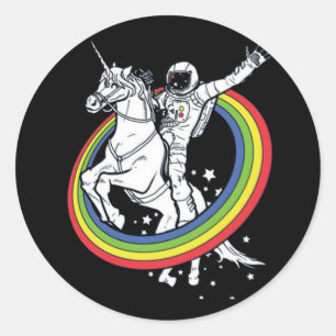 Astronaut Riding Unicorn  Classic Round Sticker