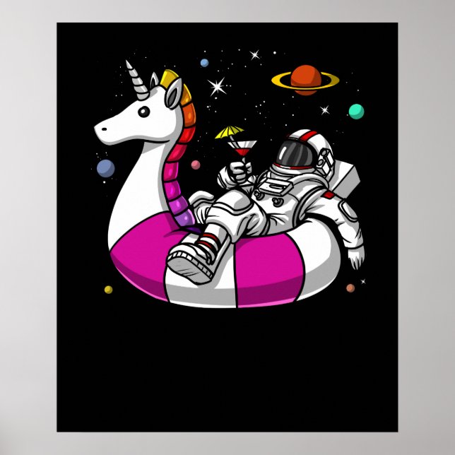 Astronaut Riding Unicorn Float Space Pool Party Poster (Front)