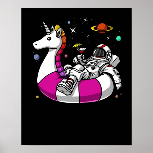 Astronaut Riding Unicorn Float Space Pool Party Poster