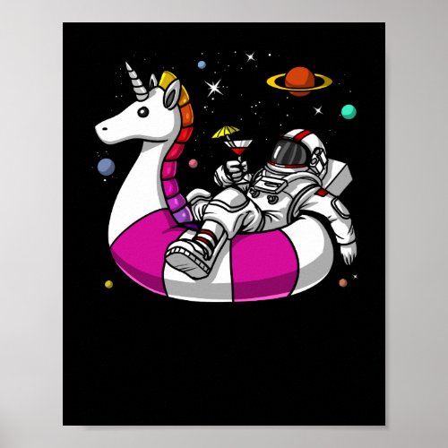 Astronaut Riding Unicorn Float Space Pool Party Poster