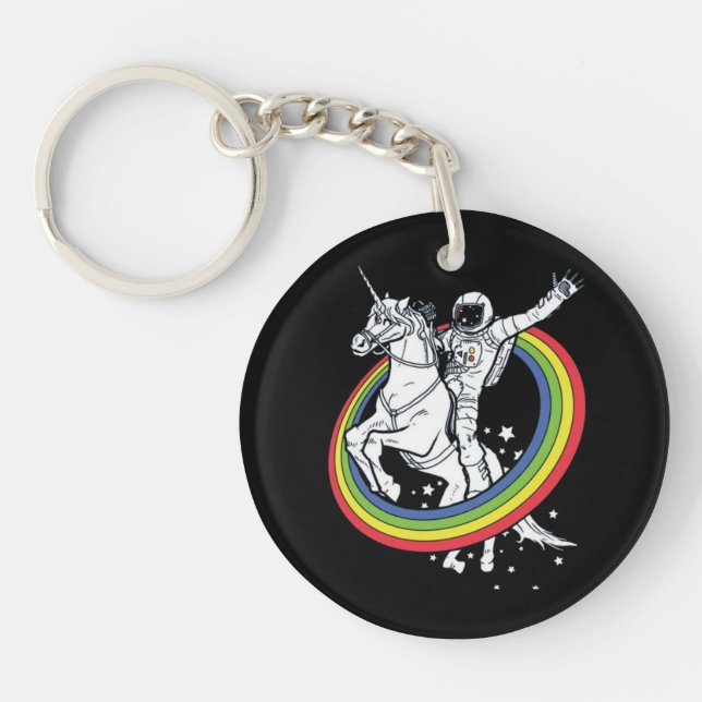 Astronaut Riding Unicorn  Keychain (Front)
