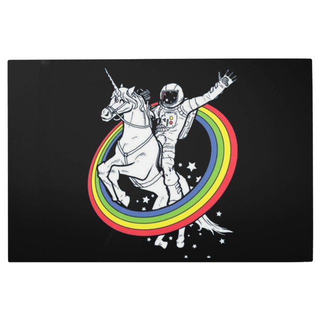 Astronaut Riding Unicorn  Metal Print (Front)