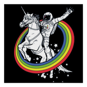 Astronaut Riding Unicorn Poster