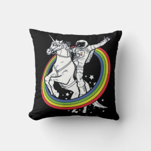 Astronaut Riding Unicorn  Throw Pillow