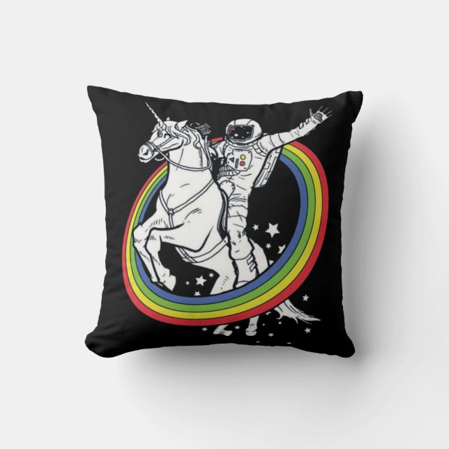 Astronaut Riding Unicorn  Throw Pillow (Front)