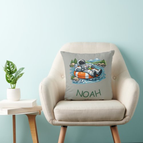 Astronaut River Tubing Throw Pillow