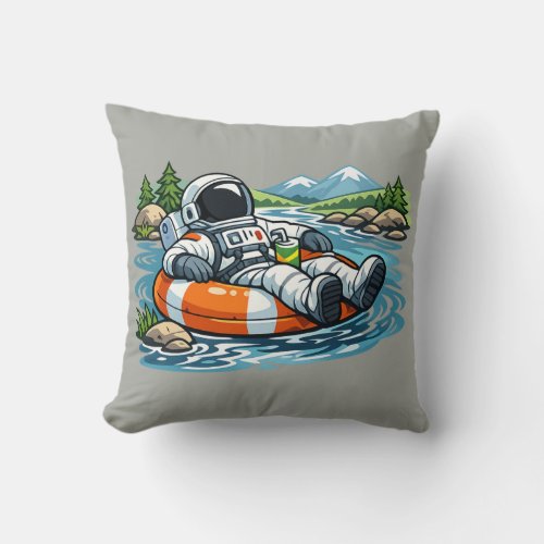 Astronaut River Tubing Throw Pillow