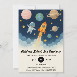 Astronaut & Rocket Adventure in Space Birthday  Invitation