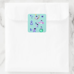 Astronaut rocket earth space square sticker