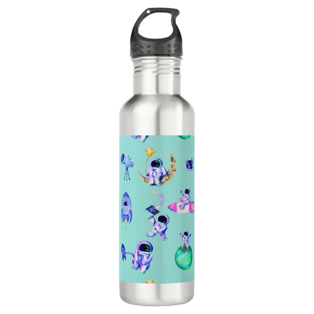 Astronaut rocket earth space stainless steel water bottle (Front)