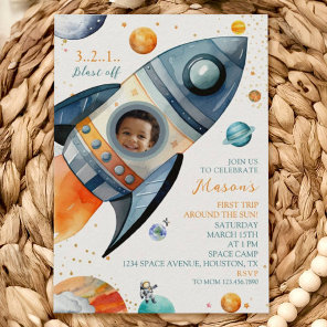 Astronaut Rocket First Trip Around the Sun Invitat Invitation