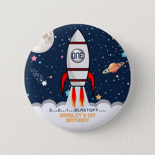 Astronaut Rocket Outer Space 1st Birthday Button