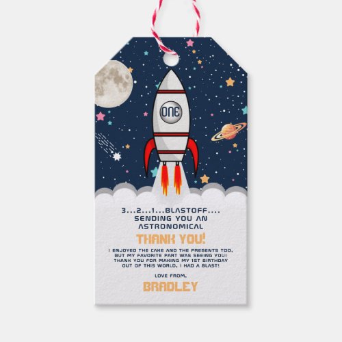 Astronaut Rocket Outer Space 1st Birthday Gift Tags