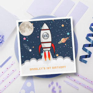 Astronaut Rocket Outer Space 1st Birthday Napkins
