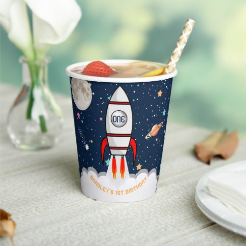 Astronaut Rocket Outer Space 1st Birthday Paper Cups