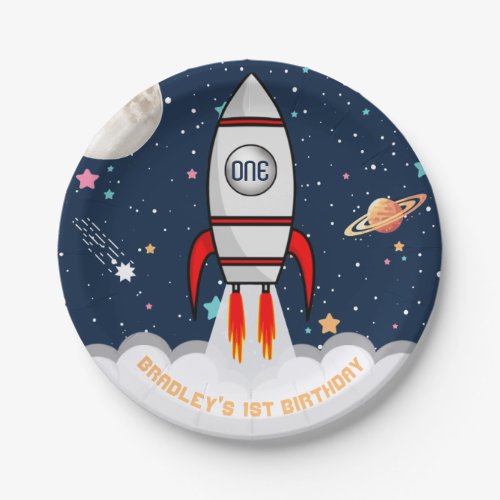 Astronaut Rocket Outer Space 1st Birthday Paper Plates