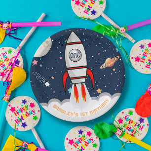 Astronaut Rocket Outer Space 1st Birthday Paper Plates