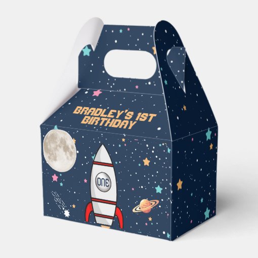 Astronaut Rocket Outer Space 1st Birthday Party Favor Box | Zazzle