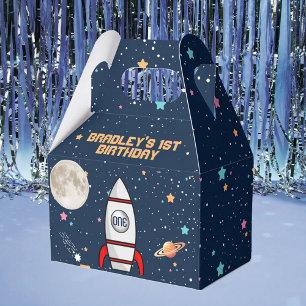 Astronaut Rocket Outer Space 1st Birthday Party Favor Boxes