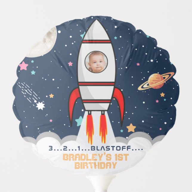 Astronaut Rocket Outer Space 1st Birthday Photo Balloon (Front)