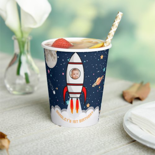 Astronaut Rocket Outer Space 1st Birthday Photo Paper Cups