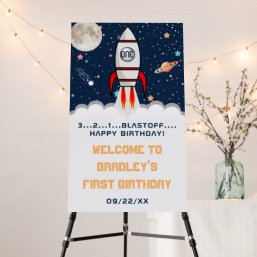 Astronaut Rocket Outer Space 1st Birthday Welcome Foam Board