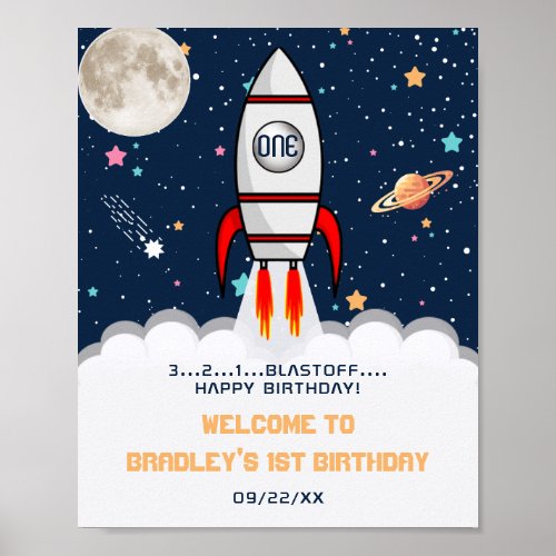 Astronaut Rocket Outer Space 1st Birthday Welcome Poster