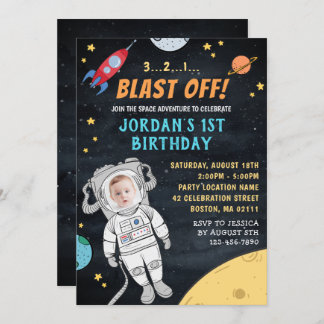 Astronaut Rocket Outer Space | Photo 1st Birthday Invitation