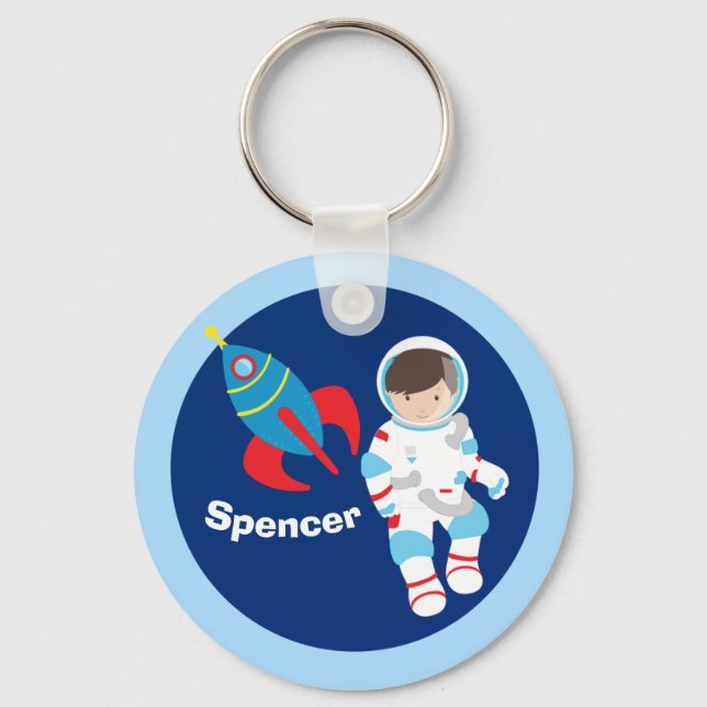 Astronaut Rocket Ship Outer Space Custom Kids Keychain (Front)