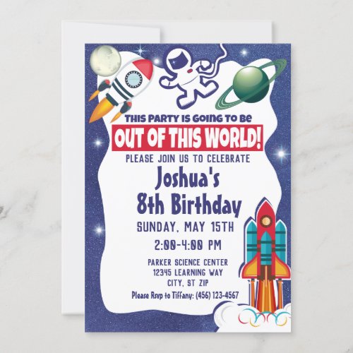 Astronaut Rocket Ship Outer Space Shuttle Birthday Invitation