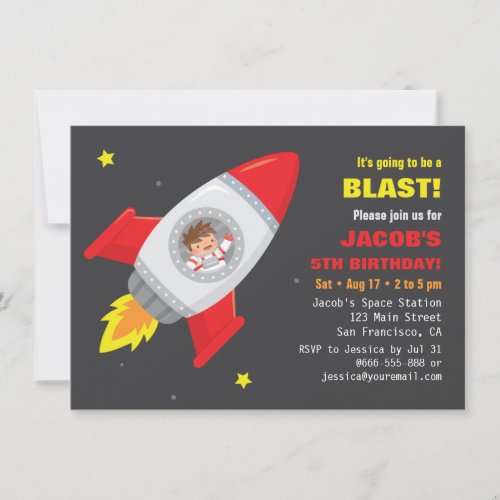 Astronaut Rocket Ship Space Kids Birthday Invites