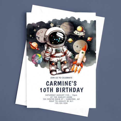 Astronaut Rocket Trip 10th Birthday Invitation