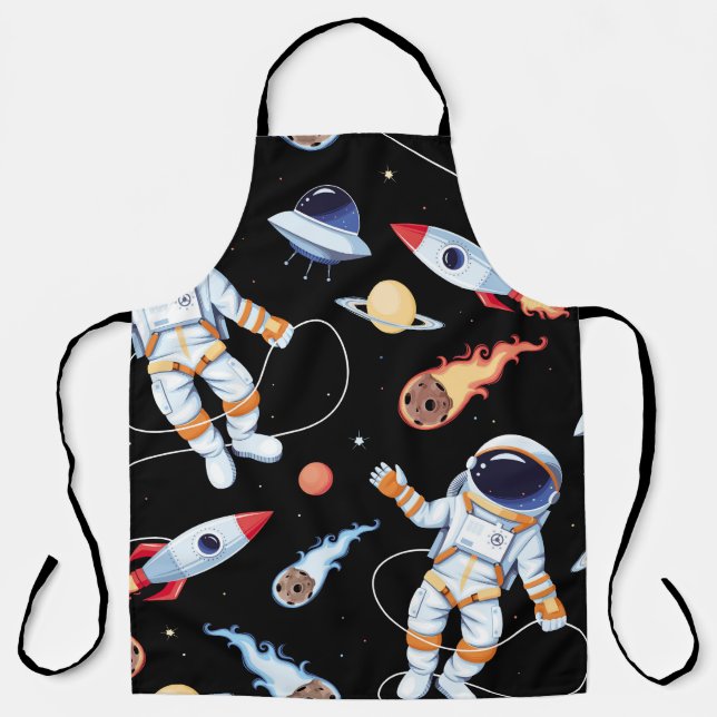 Astronaut Rocket: Vintage Space Seamless Pattern Apron (Front)