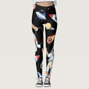 Astronaut Rocket: Vintage Space Seamless Pattern Leggings
