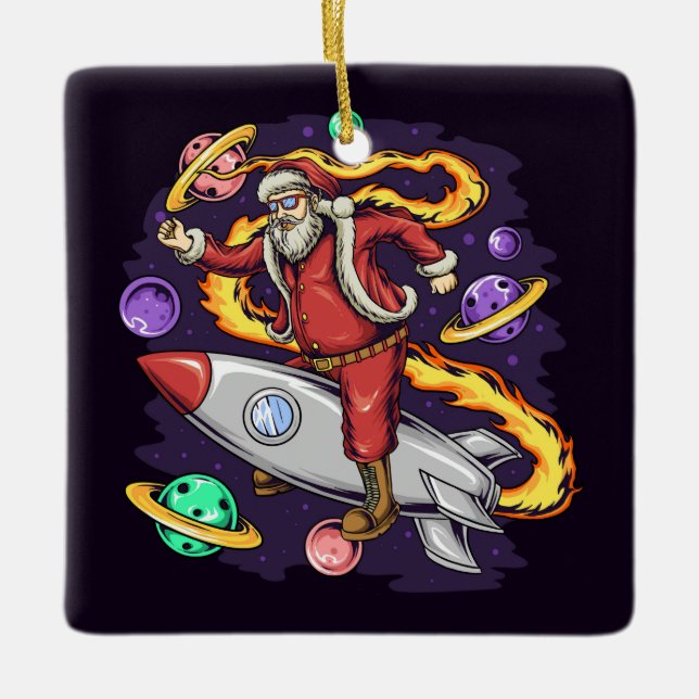Astronaut Santa in Space  Ceramic Ornament (Front)