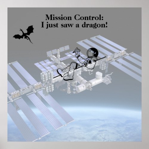 Astronaut sees a flying dragon  poster