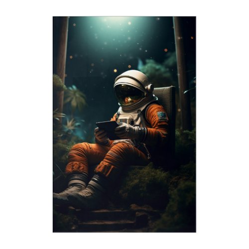 Astronaut sitting on a chair acrylic print