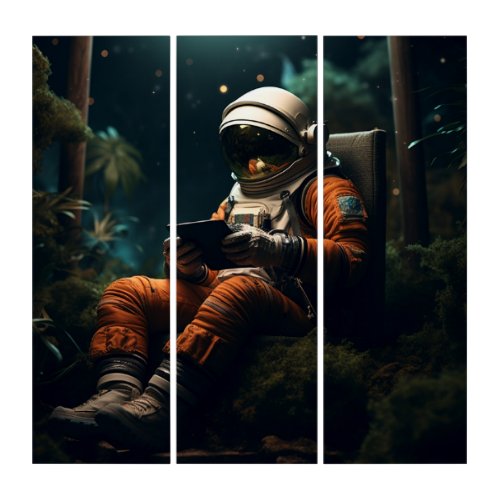 Astronaut sitting on a chair triptych