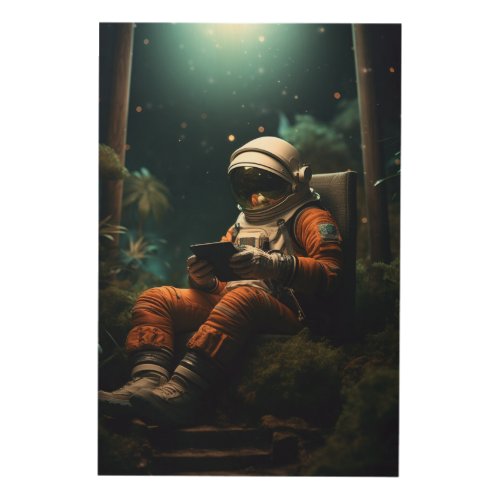 Astronaut sitting on a chair wood wall art