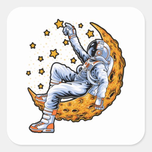 Astronaut sitting on the crescent moon square sticker