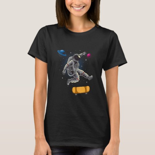 Astronaut Skateboarding In Space Between Planets M T_Shirt
