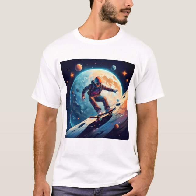 Astronaut Skateboarding in Space T-Shirt (Front)