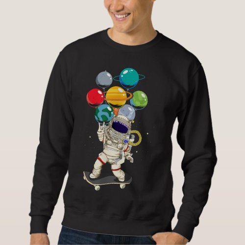 Astronaut Skateboarding Kids Balloon Planets Space Sweatshirt