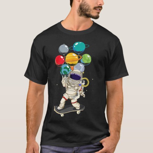 Astronaut Skateboarding Kids Balloon Planets Space T_Shirt