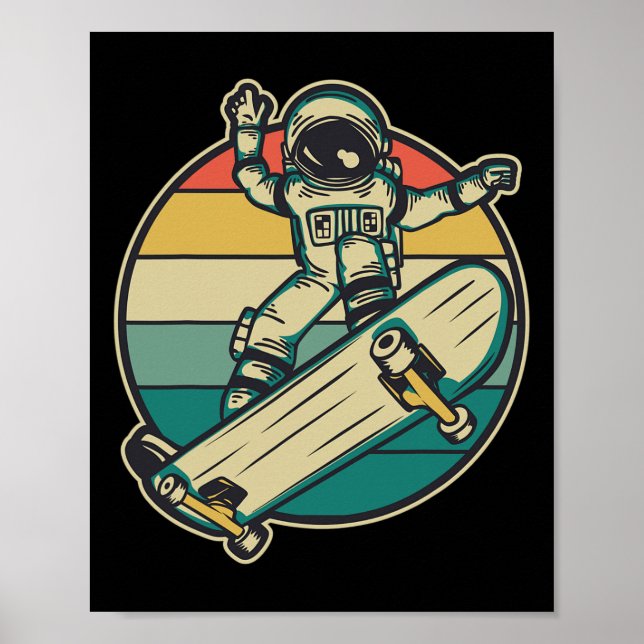 Astronaut Skateboarding Skateboard  Poster (Front)