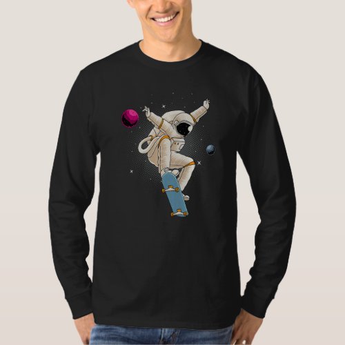 Astronaut Skateboarding Space Planets Moon Astrona T_Shirt