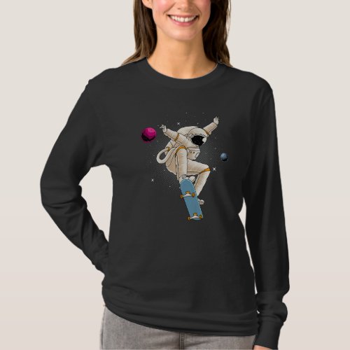 Astronaut Skateboarding Space Planets Moon Astrona T_Shirt