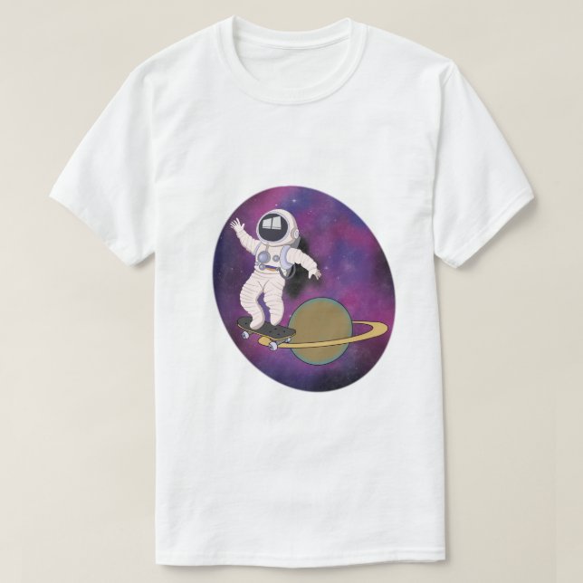 Astronaut Skating in Space T-Shirt (Design Front)